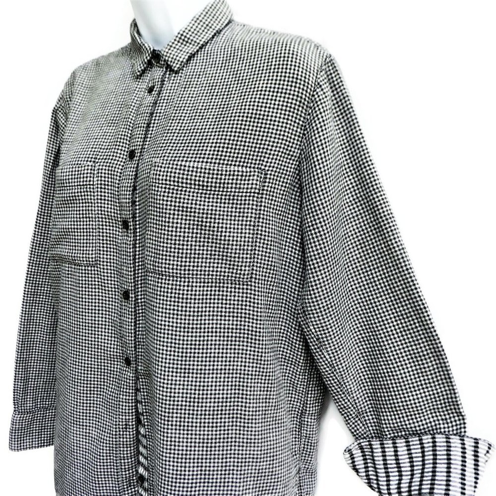 Madewell Oversized Boyshirt in Mini Gingham Check White Black Cotton S